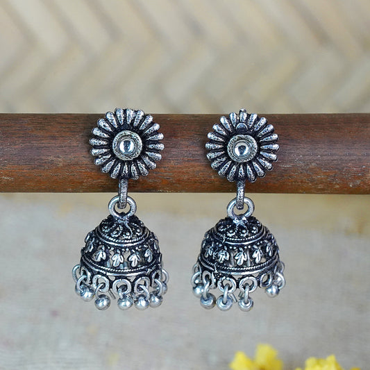 White Stone Studded Tiny Earrings With Hanging Jhumki