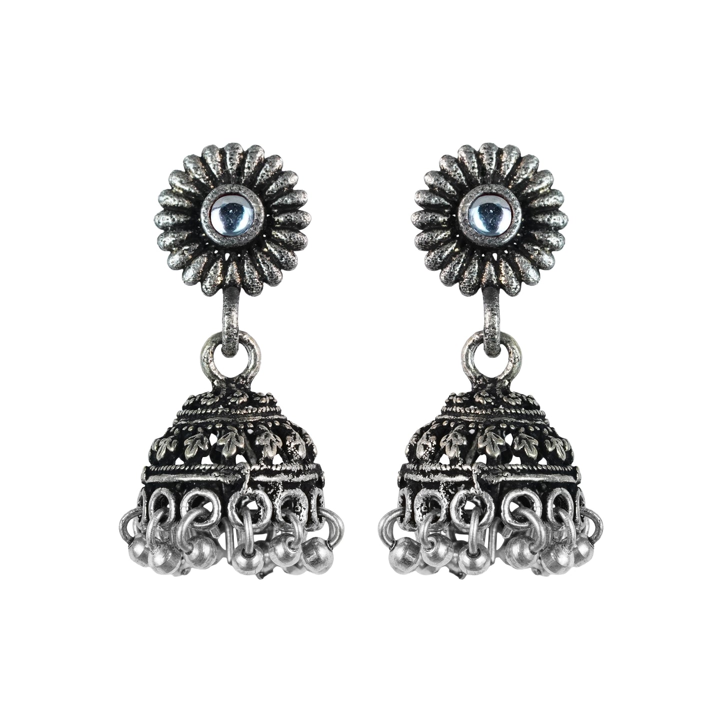 White Stone Studded Tiny Earrings With Hanging Jhumki