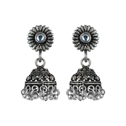 White Stone Studded Tiny Earrings With Hanging Jhumki