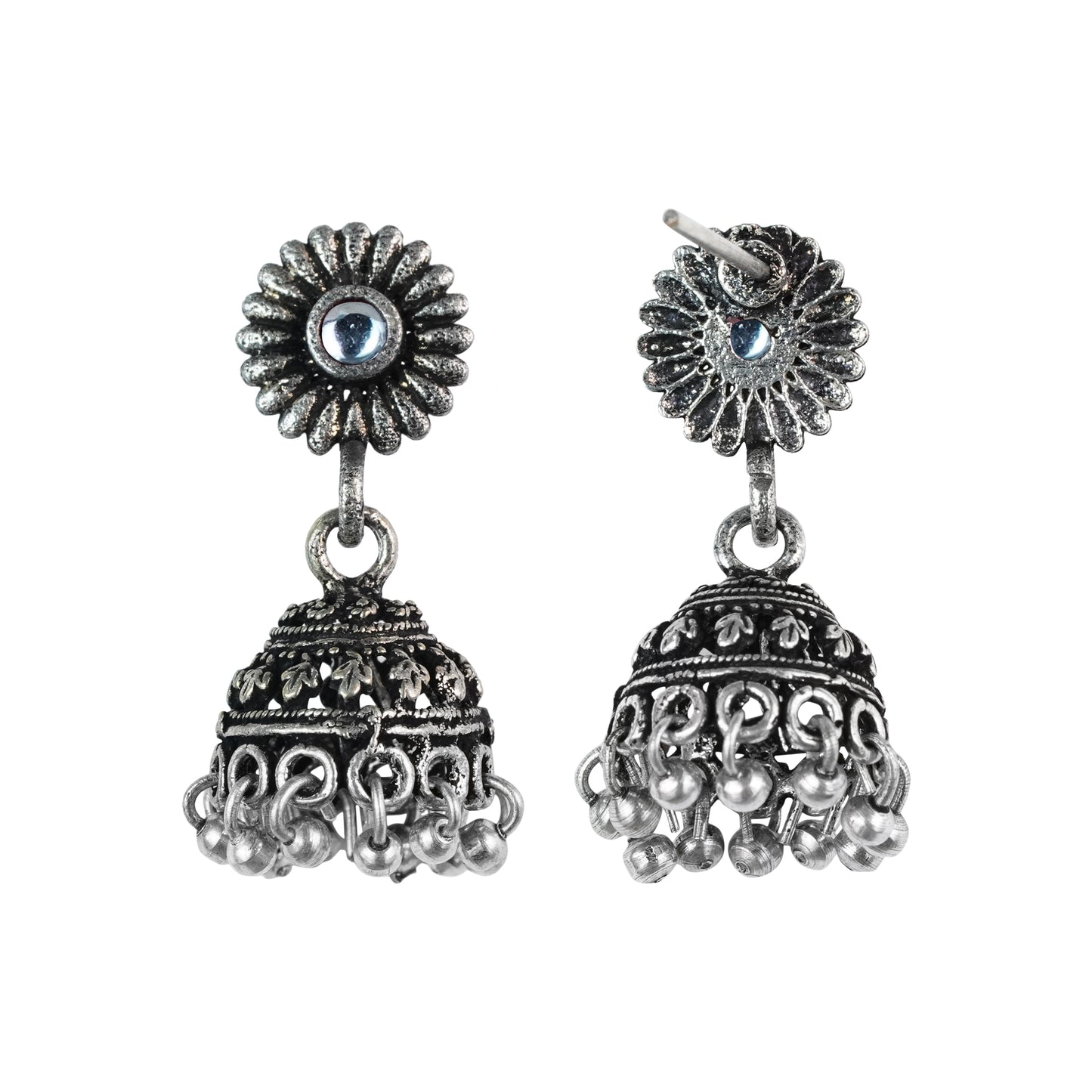 White Stone Studded Tiny Earrings With Hanging Jhumki