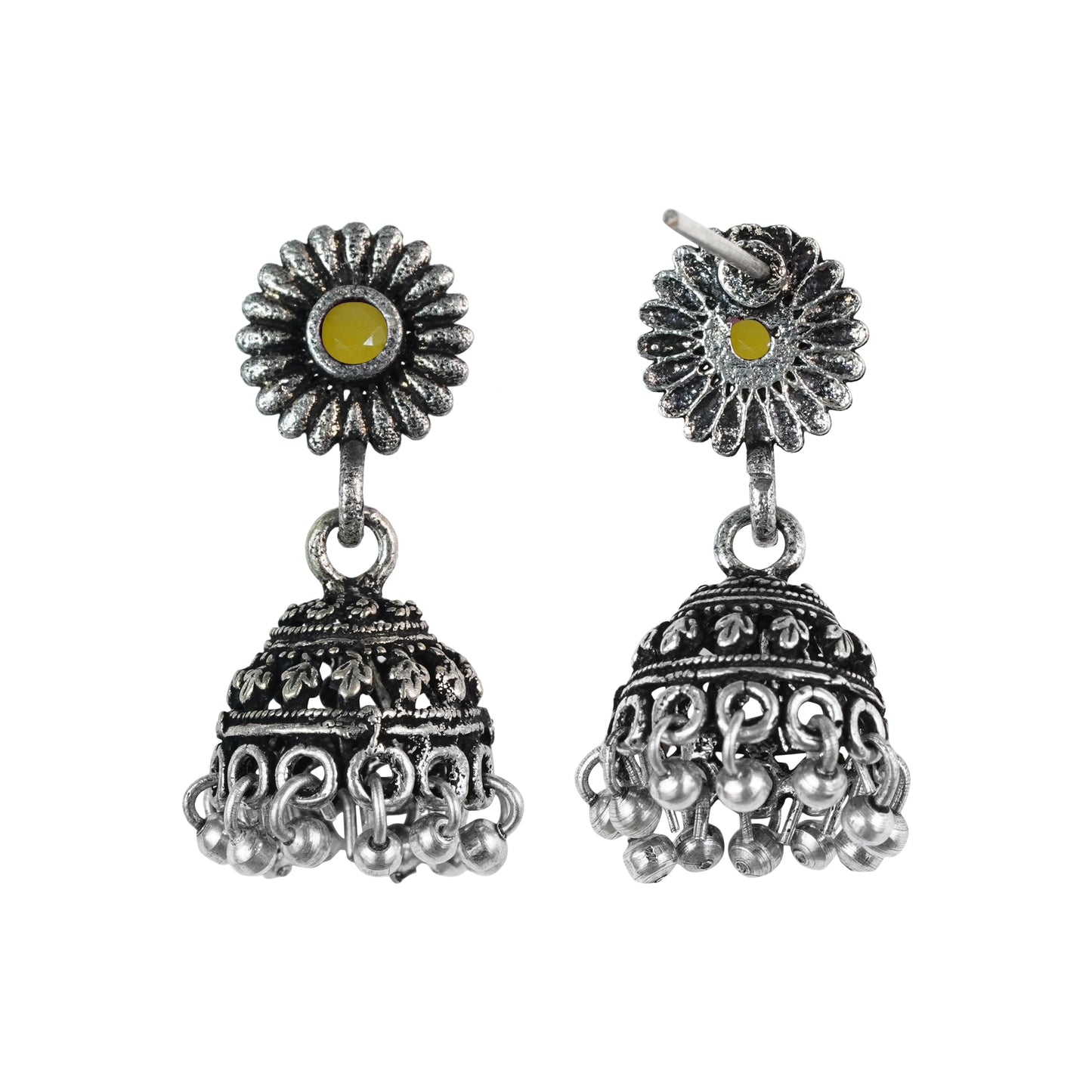 Yellow Stone Studded Tiny Earrings With Hanging Jhumki