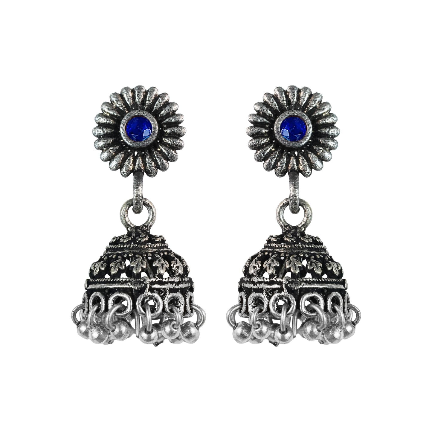 Blue Stone Studded Tiny Earrings With Hanging Jhumki