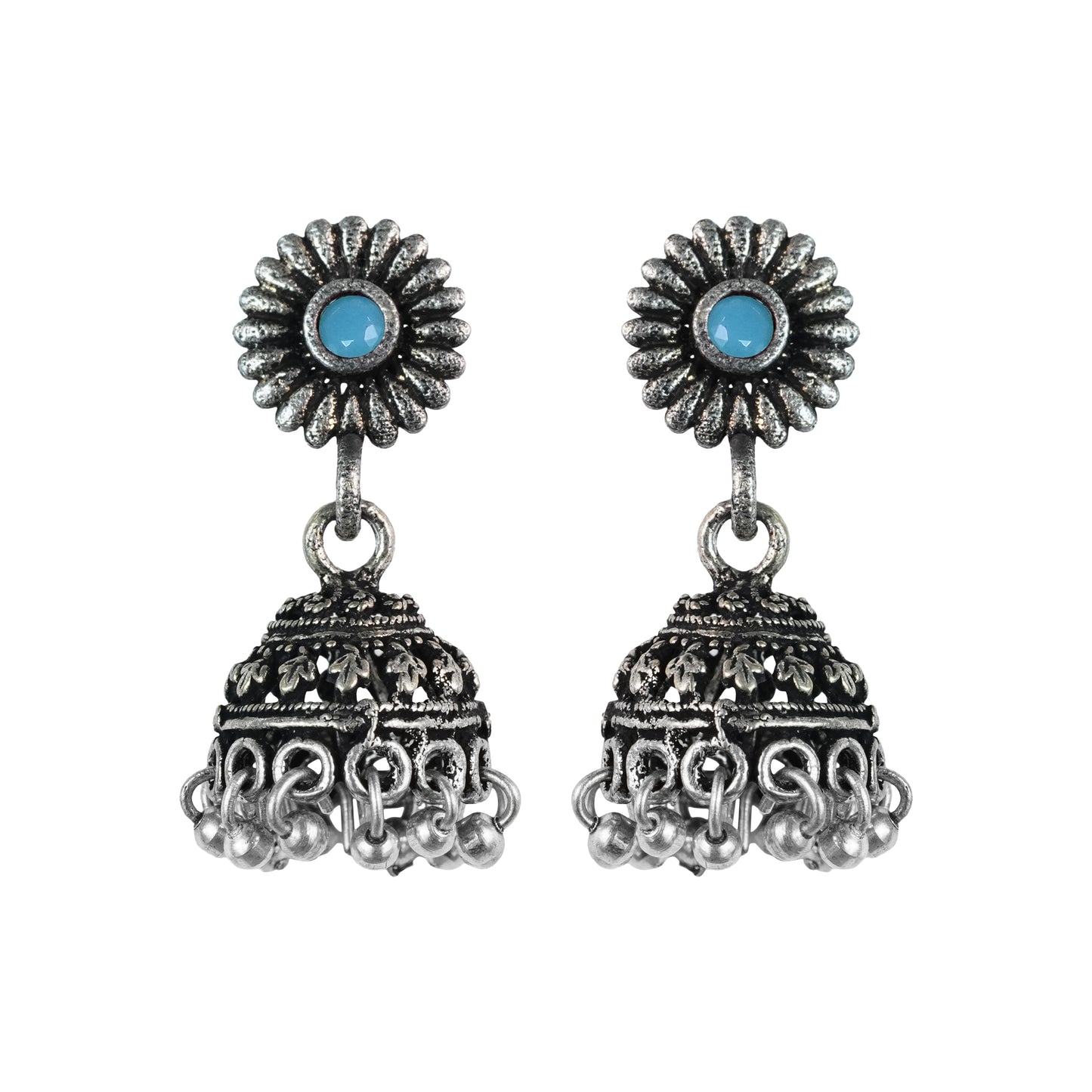 Mint Stone Studded Tiny Earrings With Hanging Jhumki