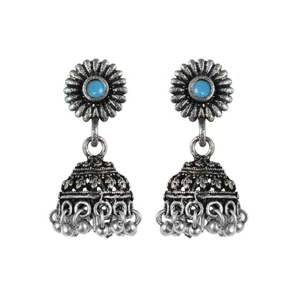 Mint Stone Studded Tiny Earrings With Hanging Jhumki