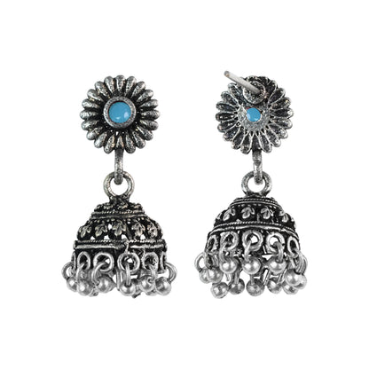 Mint Stone Studded Tiny Earrings With Hanging Jhumki