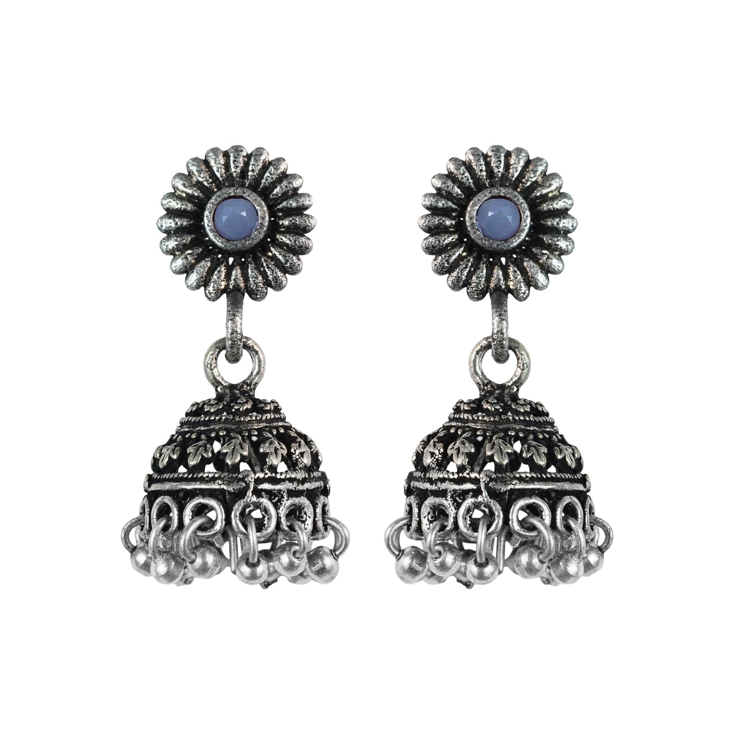 Grey Stone Studded Tiny Earrings With Hanging Jhumki