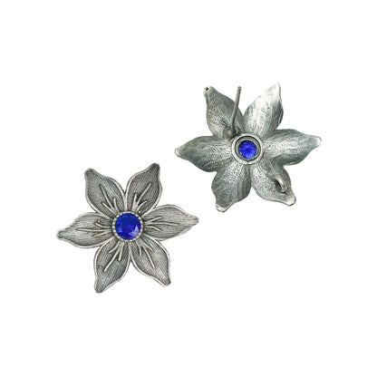 Blue Stone Studded Brass Studs