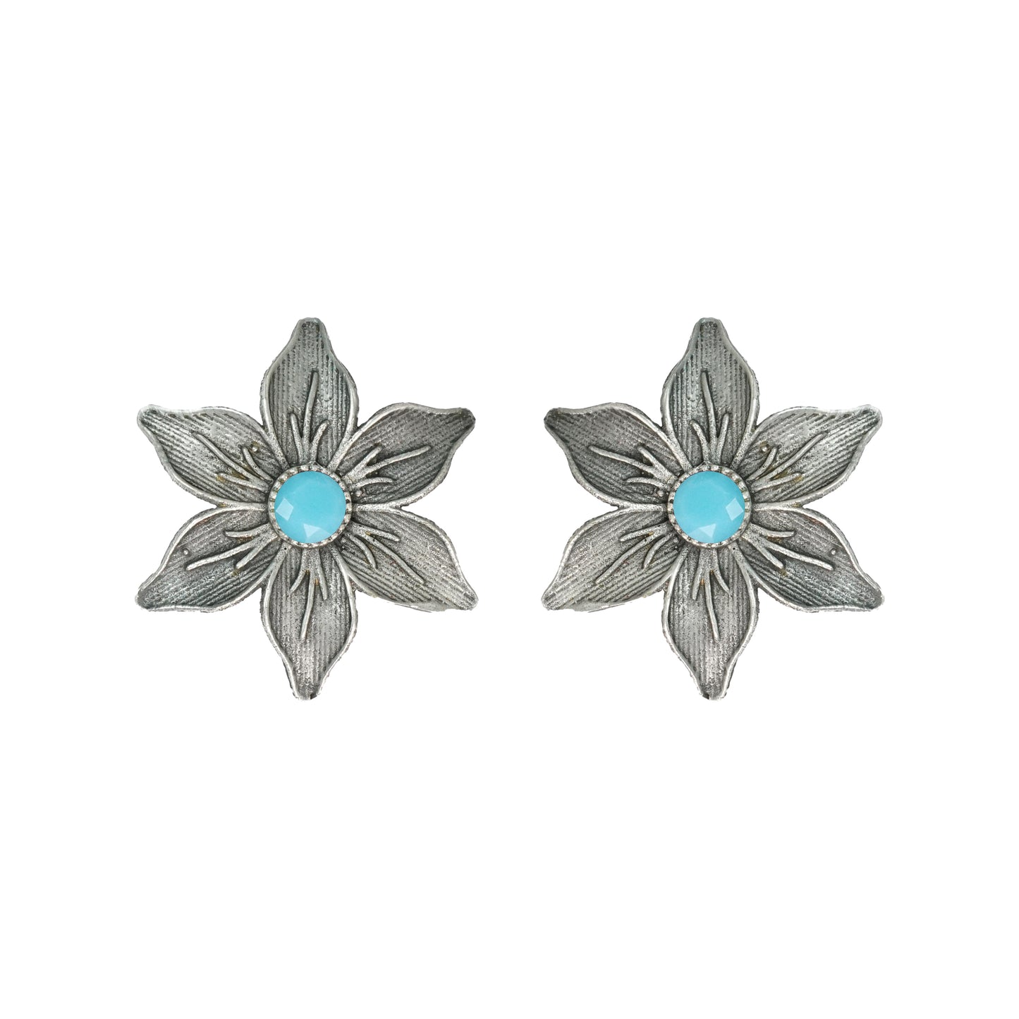 Sky Blue Stone Studded Brass Studs