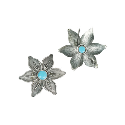 Sky Blue Stone Studded Brass Studs