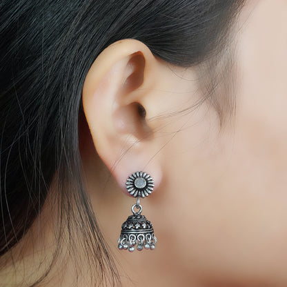 Grey Stone Studded Tiny Earrings With Hanging Jhumki