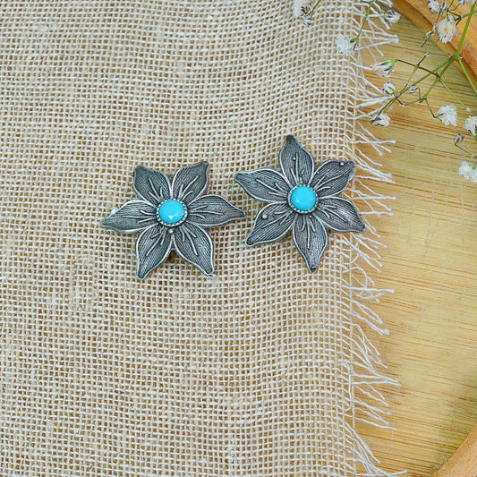 Sky Blue Stone Studded Brass Studs