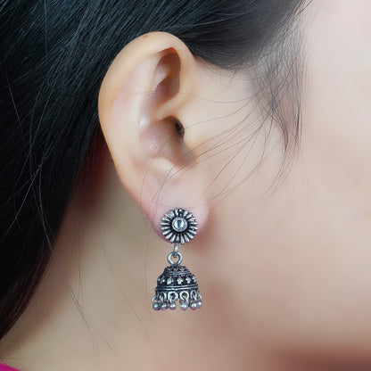 White Stone Studded Tiny Earrings With Hanging Jhumki