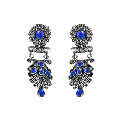 Blue Stone Studded Rajwada Style Oxidised Earrings