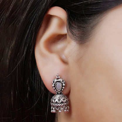 Grey Stone Studded Beautiful Oxidised Earrings