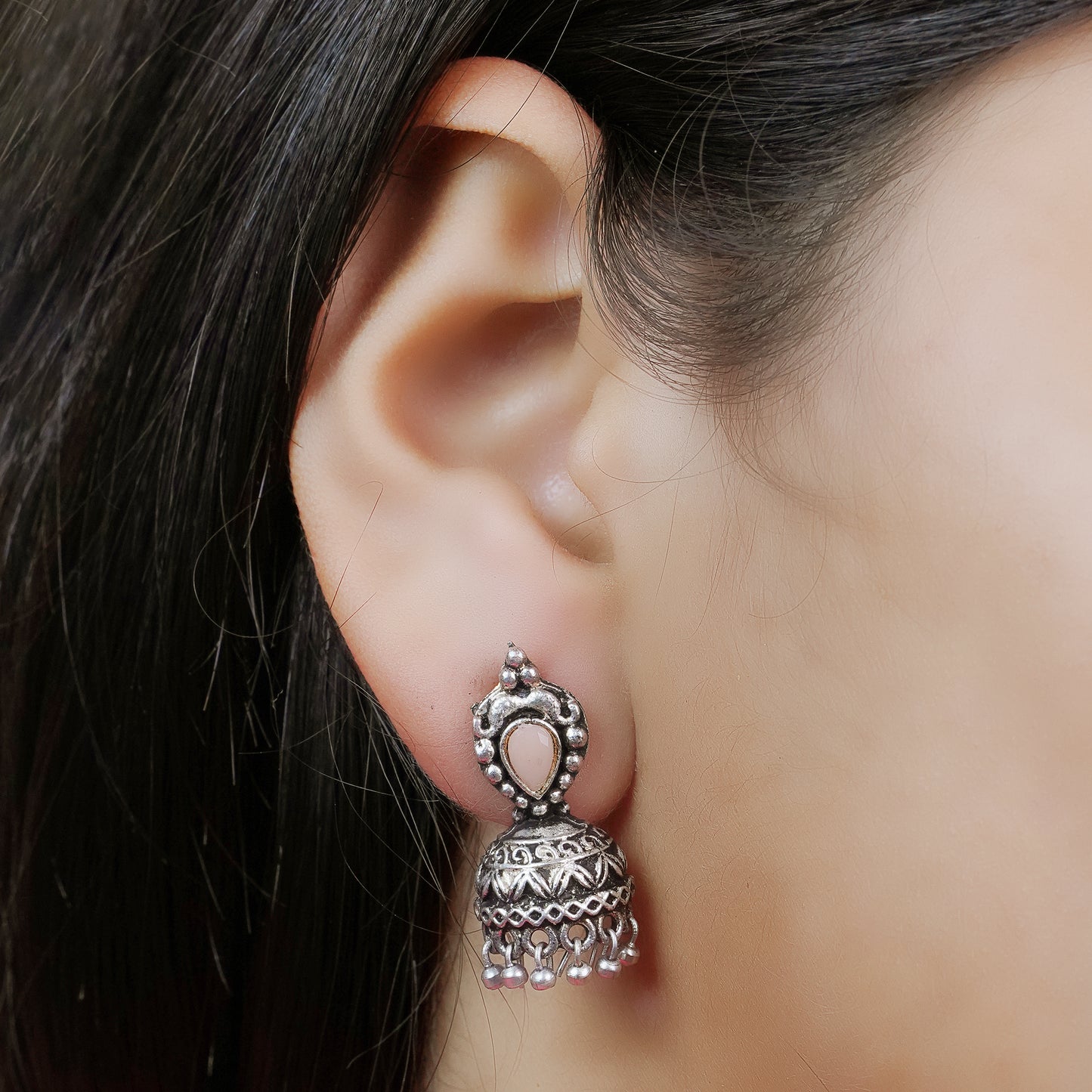 Light Orangish Stone Studded Beautiful Oxidised Earrings