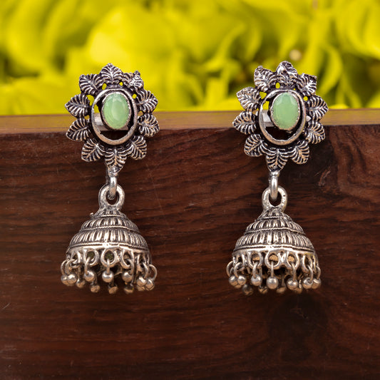 Pista Stone Studded Oxidised Dangler Earrings