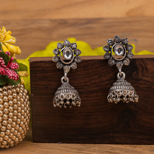 White Stone Studded Oxidised Dangler Earrings