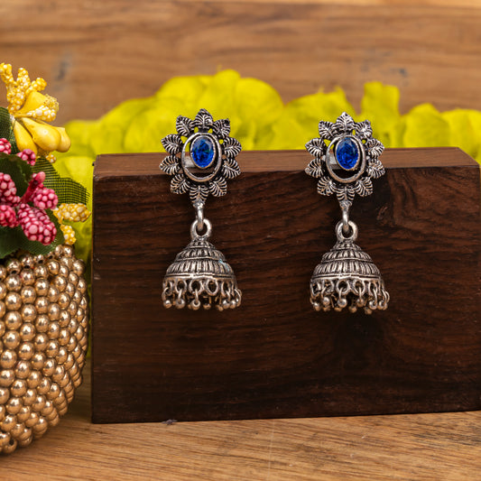 Blue Stone Studded Oxidised Dangler Earrings