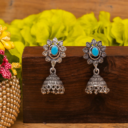 Sky Blue Stone Studded Oxidised Dangler Earrings