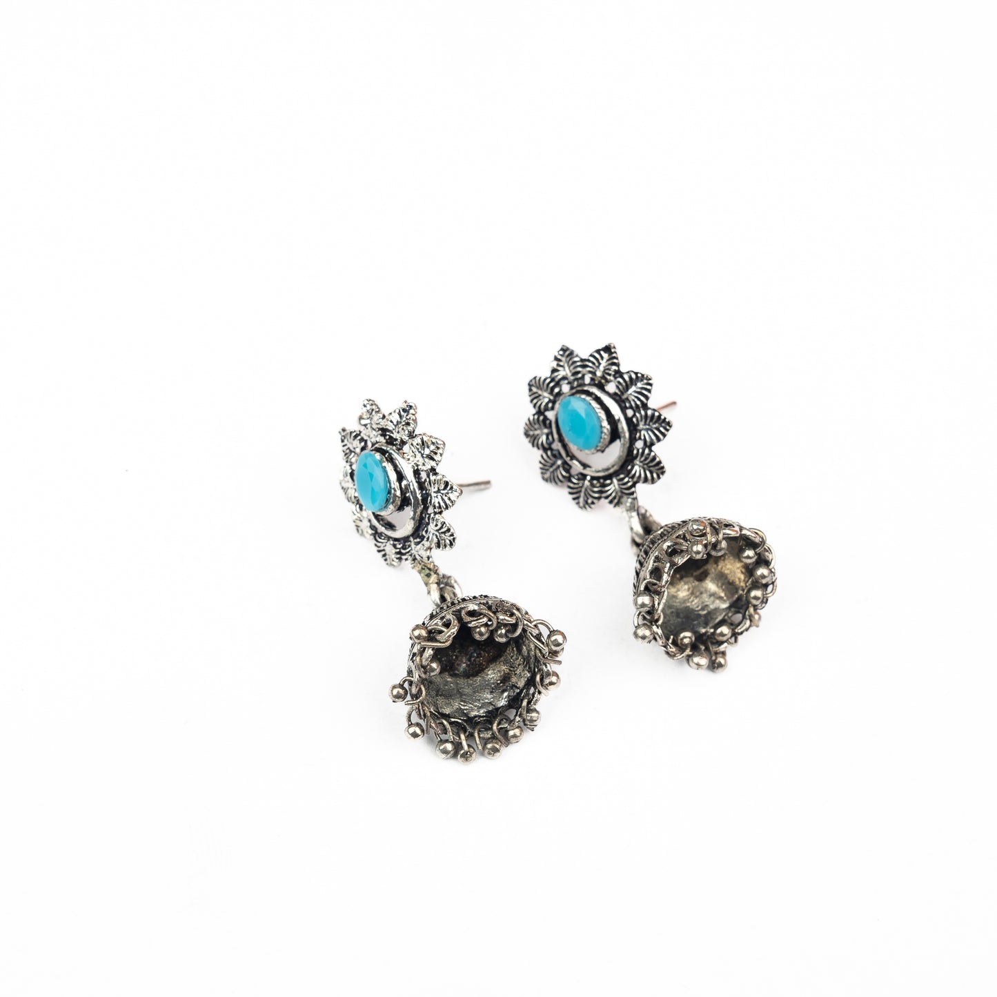 Sky Blue Stone Studded Oxidised Dangler Earrings