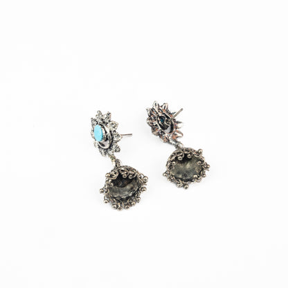 Sky Blue Stone Studded Oxidised Dangler Earrings