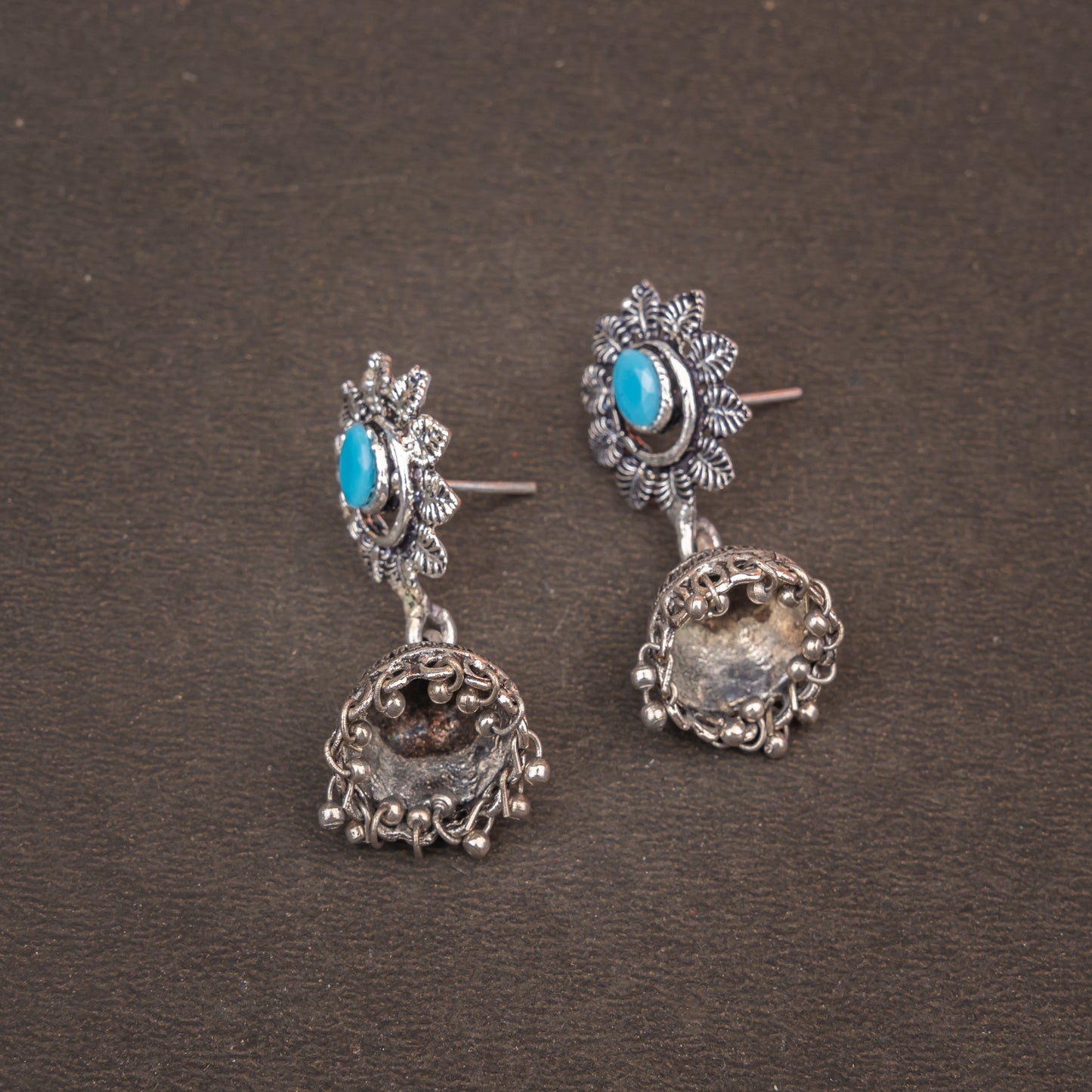 Sky Blue Stone Studded Oxidised Dangler Earrings