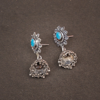 Sky Blue Stone Studded Oxidised Dangler Earrings