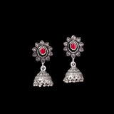 Red Stone Studded Oxidised Dangler Earrings