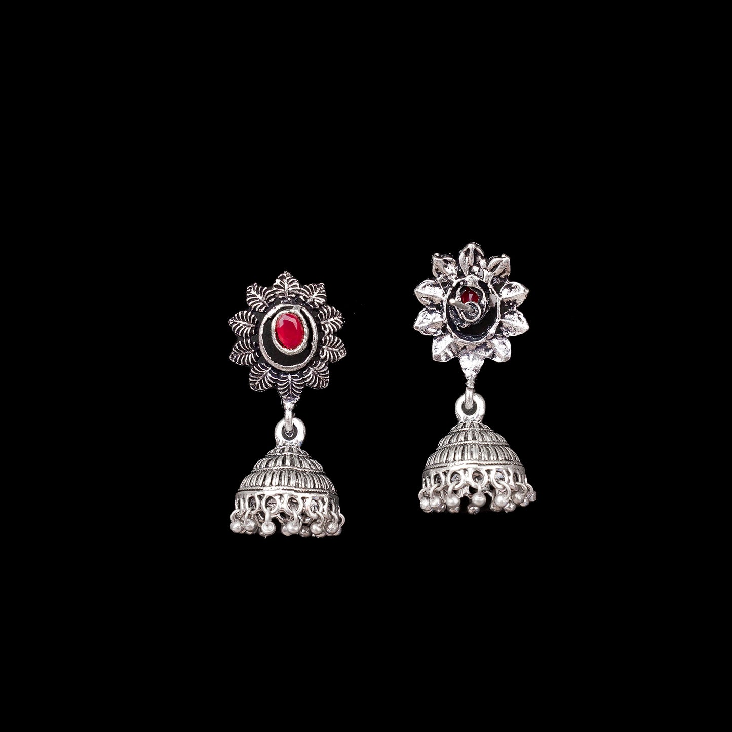 Red Stone Studded Oxidised Dangler Earrings