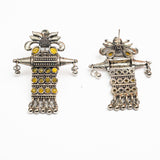 Yellow Stone Studded Oxidised Earrings With Hanging Ghunghuroo