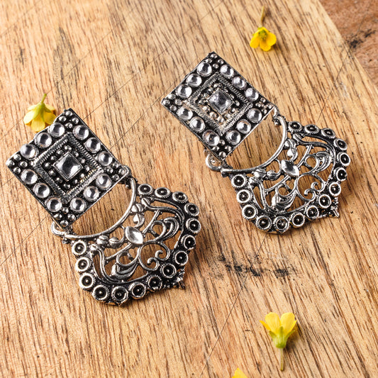 White Stone Studded Oxidised Earrings