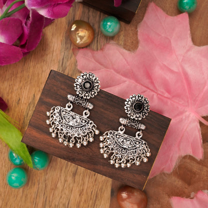 Black Stone Studded Rajwada Style Statement Danglers