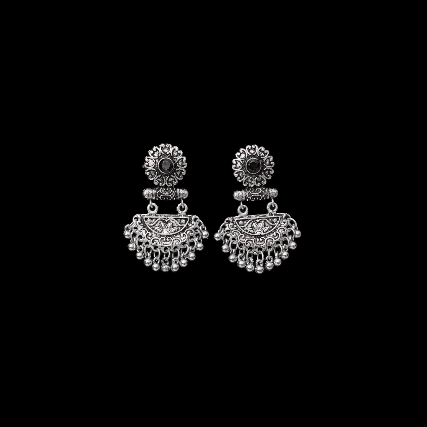 Black Stone Studded Rajwada Style Statement Danglers