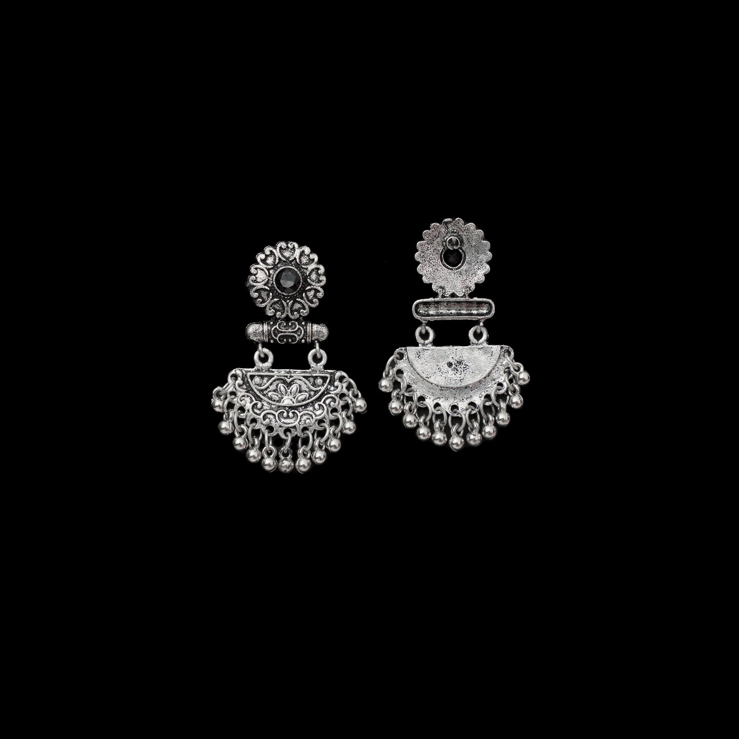 Black Stone Studded Rajwada Style Statement Danglers