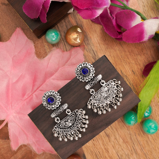 Blue Stone Studded Rajwada Style Statement Danglers