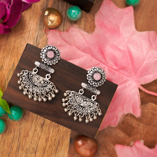 Baby Pink Stone Studded Rajwada Style Statement Danglers