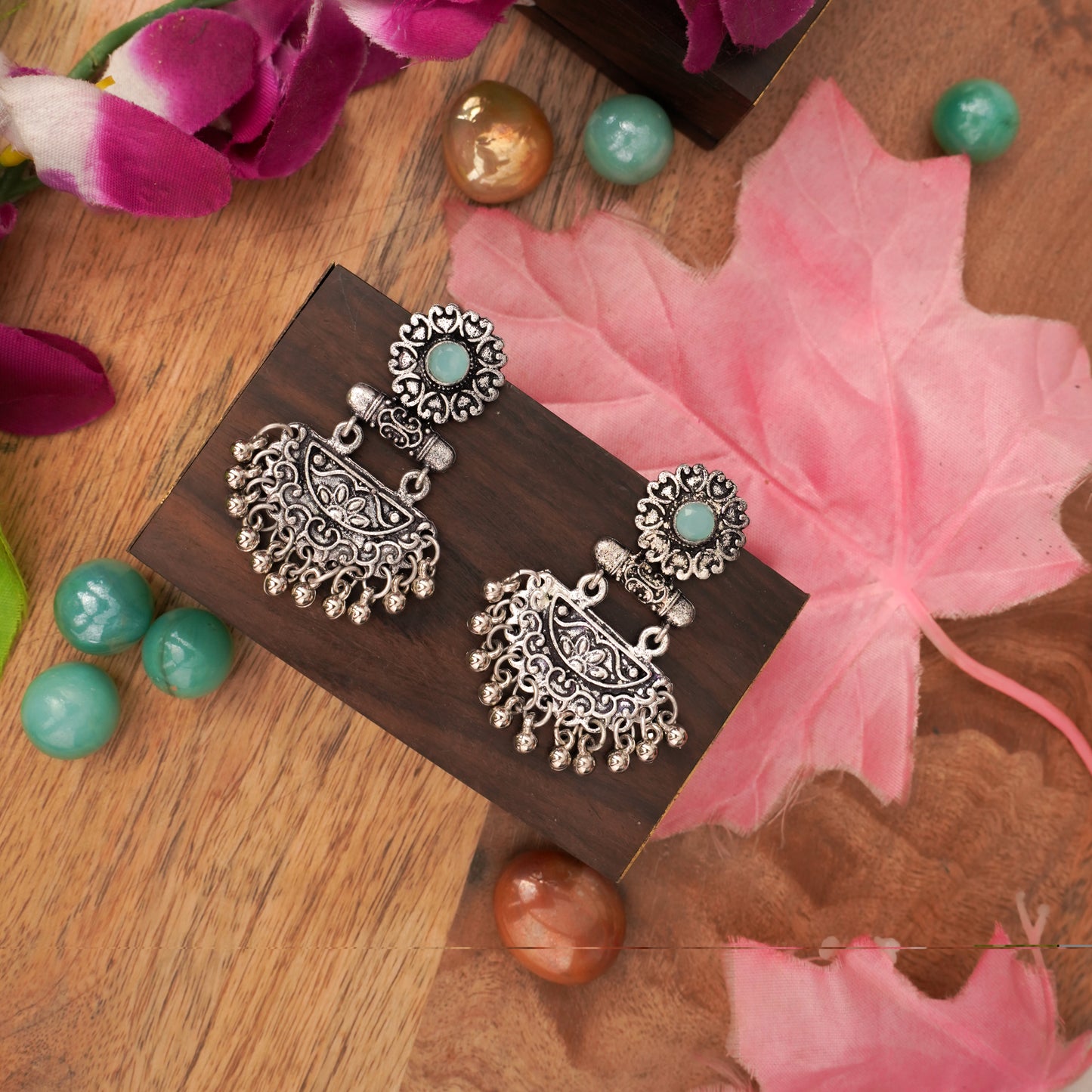 Mint Stone Studded Rajwada Style Statement Danglers