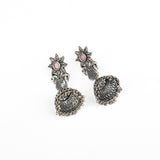 Baby Pink Stone Studded Intricate Danglers With Hanging Jhumki