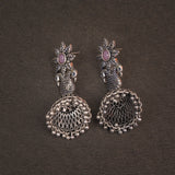 Baby Pink Stone Studded Intricate Danglers With Hanging Jhumki