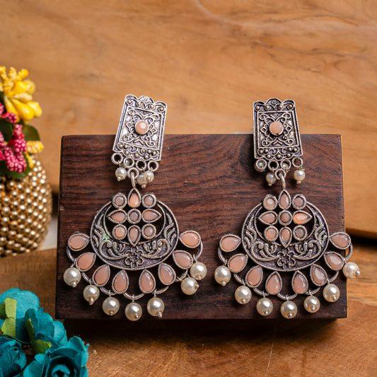 Light Orangish Stone Studded Statement Dangler Earrings