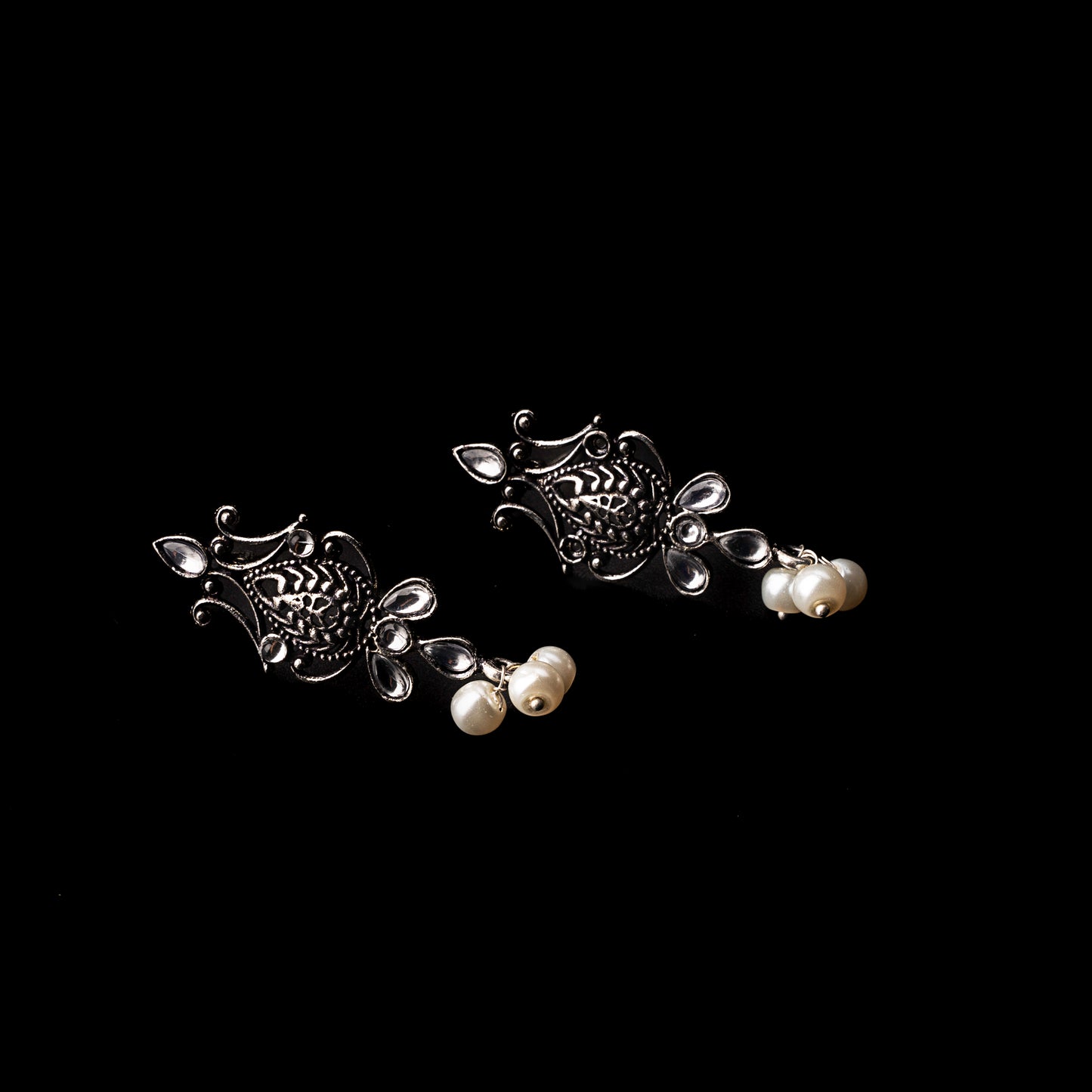 White Stone Studded Tiny Earrings With Hanging Pearls