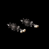 White Stone Studded Tiny Earrings With Hanging Pearls