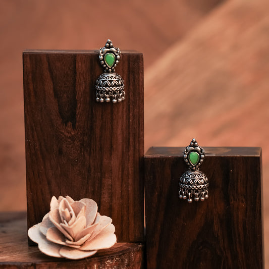 Pista Stone Studded Beautiful Oxidized Earrings