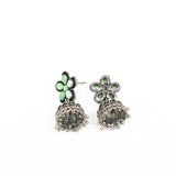 Pista Stone Studded Beautiful Oxidised Earrings With Hanging Jhumki
