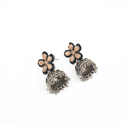 Light Orangish Stone Studded Beautiful Oxidised Earrings With Hanging Jhumki