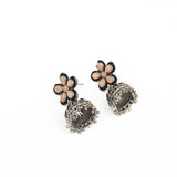 Light Orangish Stone Studded Beautiful Oxidised Earrings With Hanging Jhumki