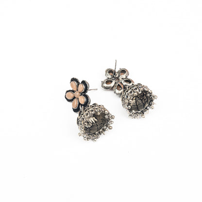 Light Orangish Stone Studded Beautiful Oxidised Earrings With Hanging Jhumki