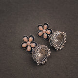 Light Orangish Stone Studded Beautiful Oxidised Earrings With Hanging Jhumki