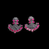 Red Stone Studded German Silver Stud Earrings