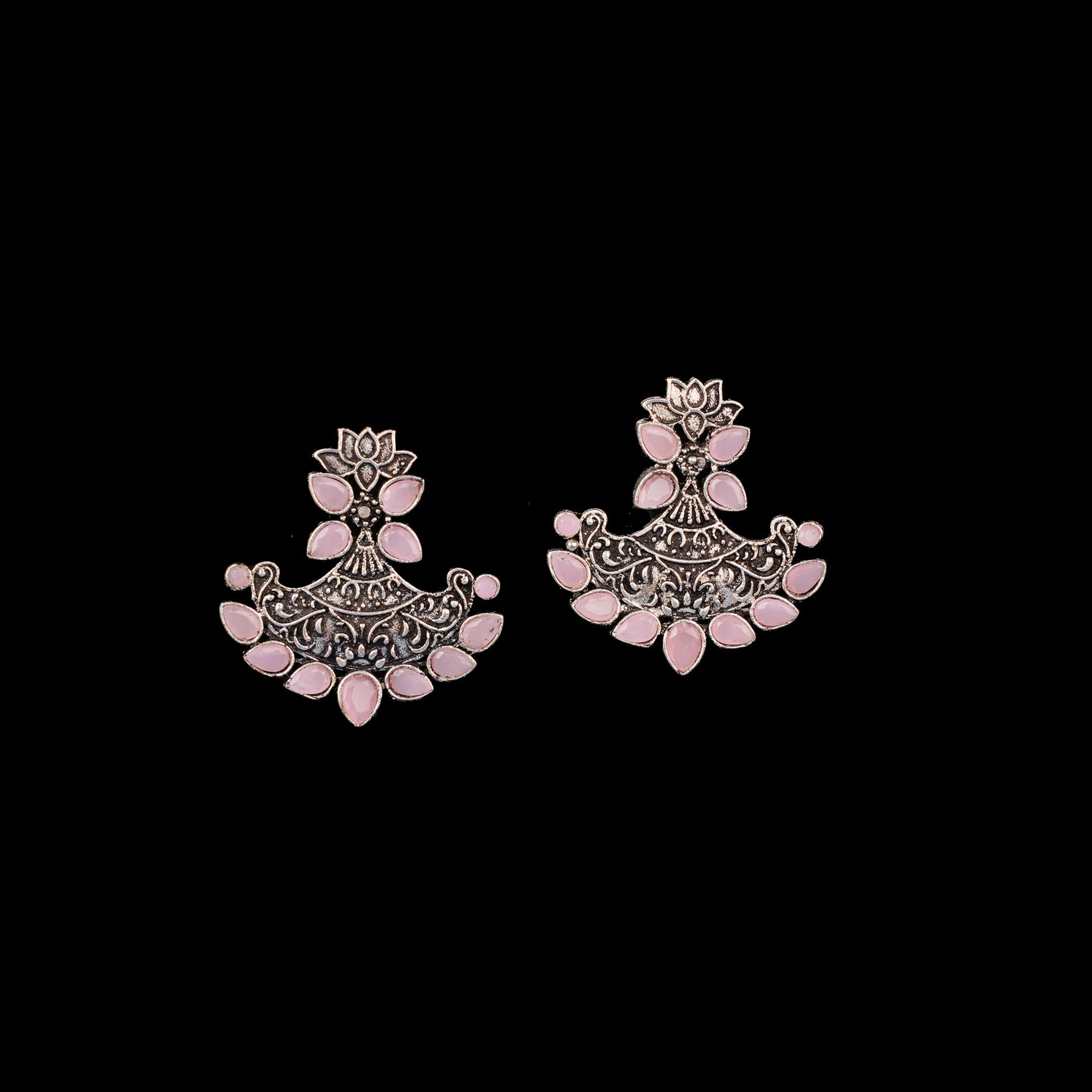 Baby Pink Stone Studded German Silver Stud Earrings